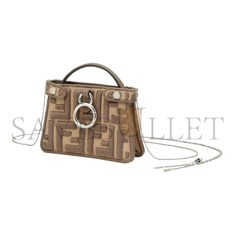 F**di canvas vitello volanato ff embroidered pico peekaboo charm sand tartufo 7ar993ahwgf1f2u (13*10*5cm)